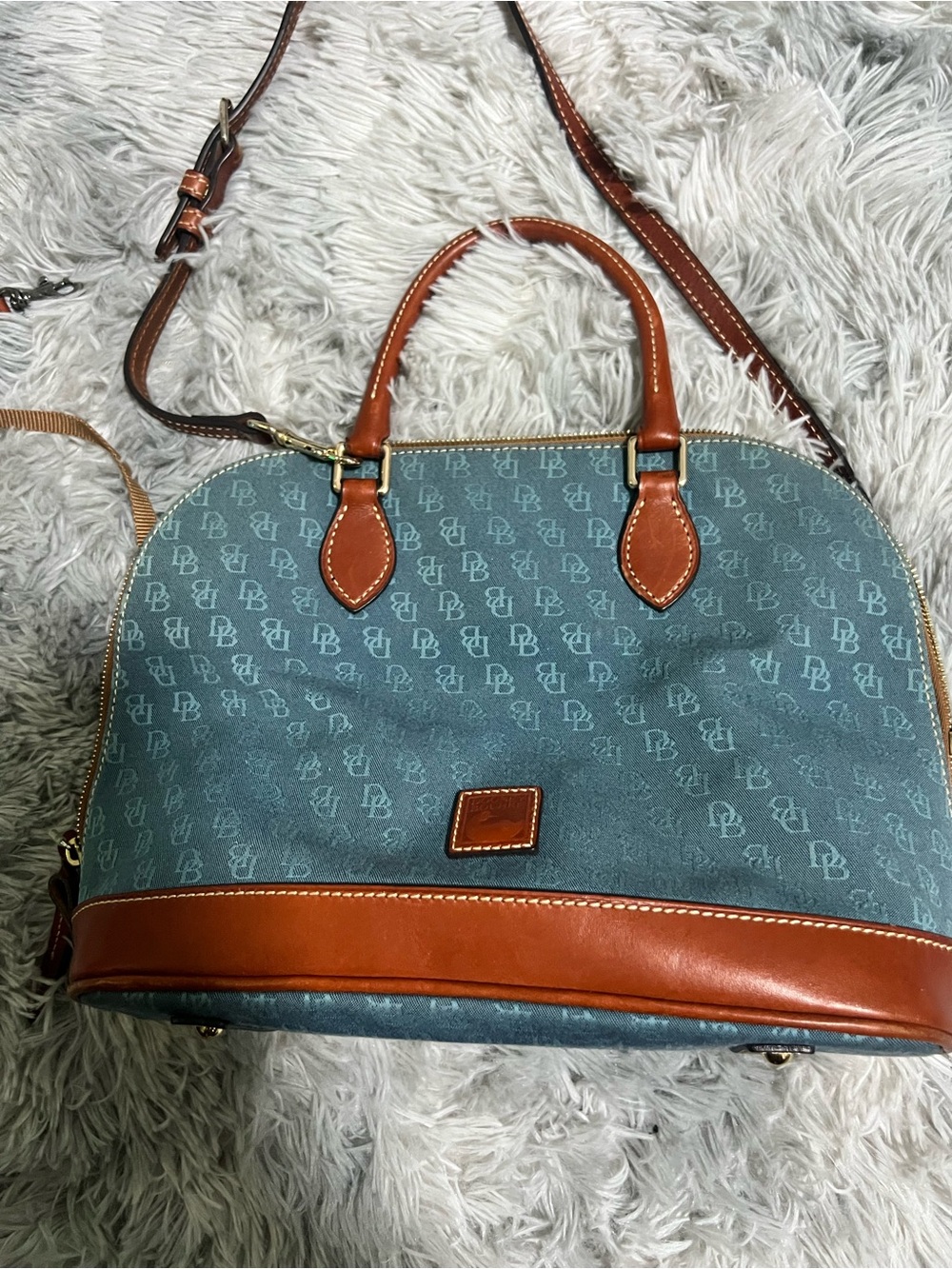 Dooney & Bourke Teal with Brown Leather Dome Satchel